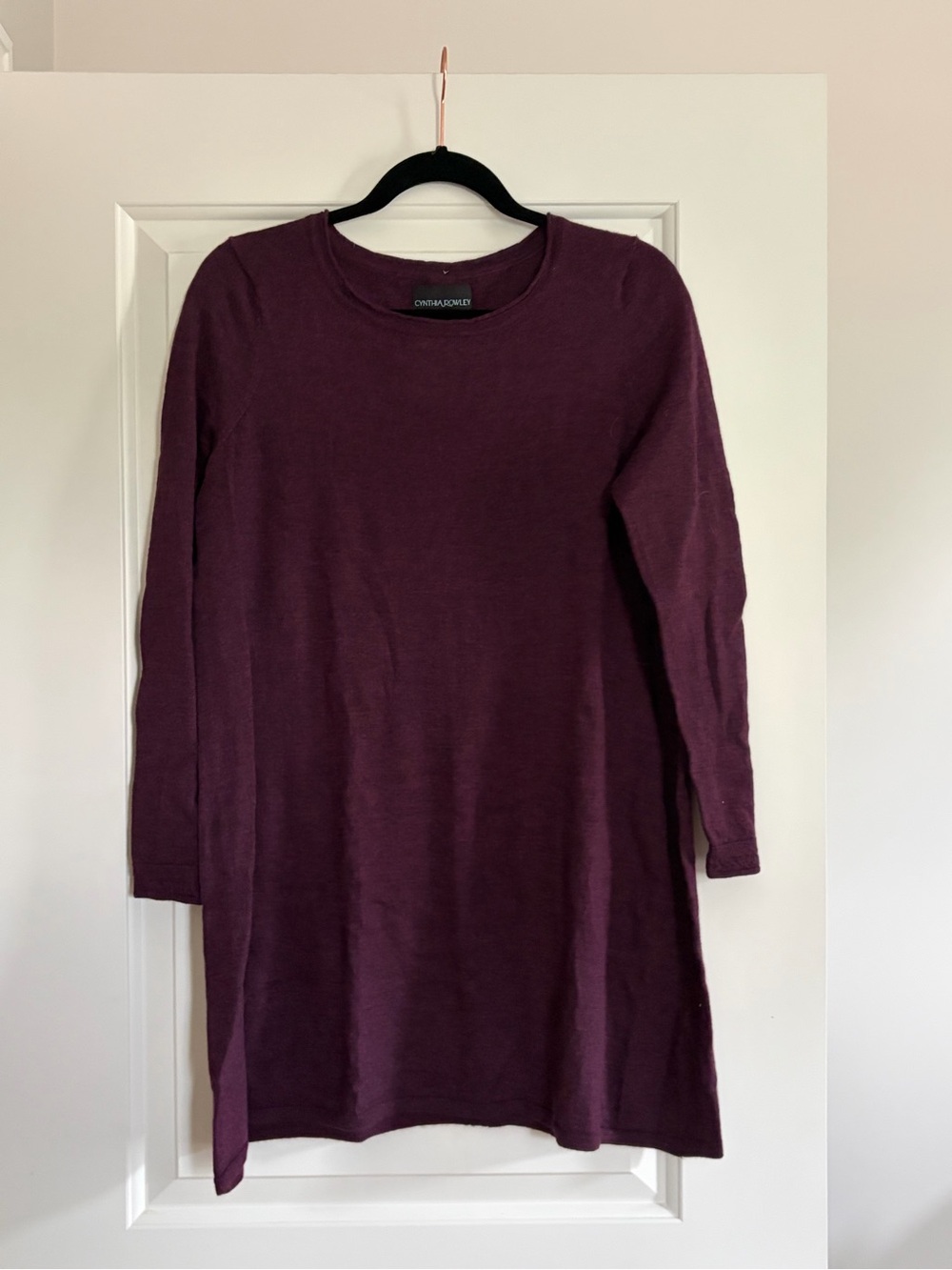 Cynthia Rowley Deep Plum Long-Sleeve 100% Merino Wool Shift Top